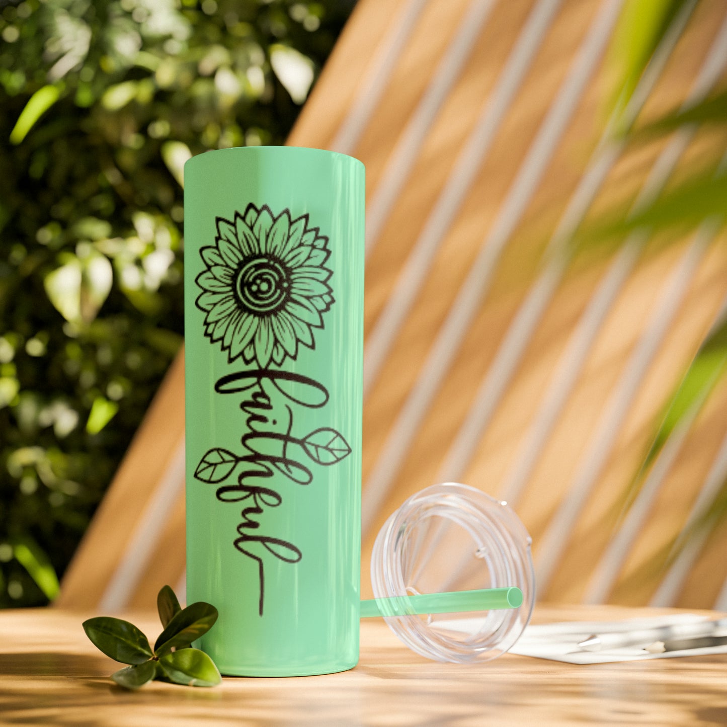 Faithful Sunflower Maars Skinny Tumbler with Straw, 20oz