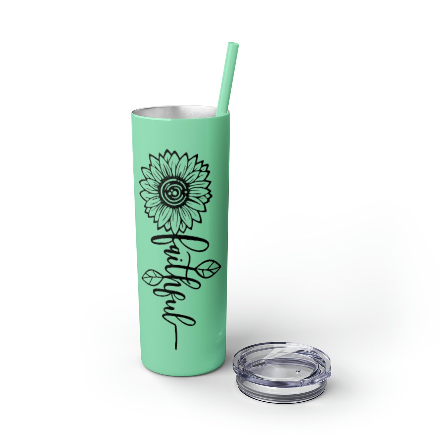 Faithful Sunflower Maars Skinny Tumbler with Straw, 20oz