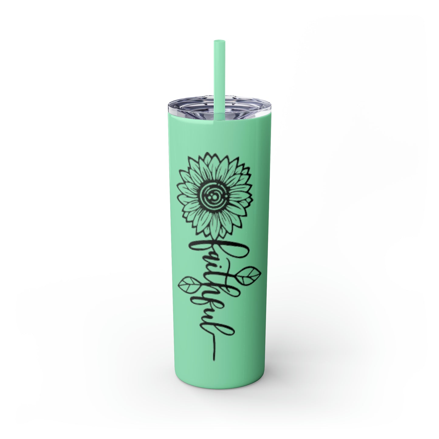 Faithful Sunflower Maars Skinny Tumbler with Straw, 20oz