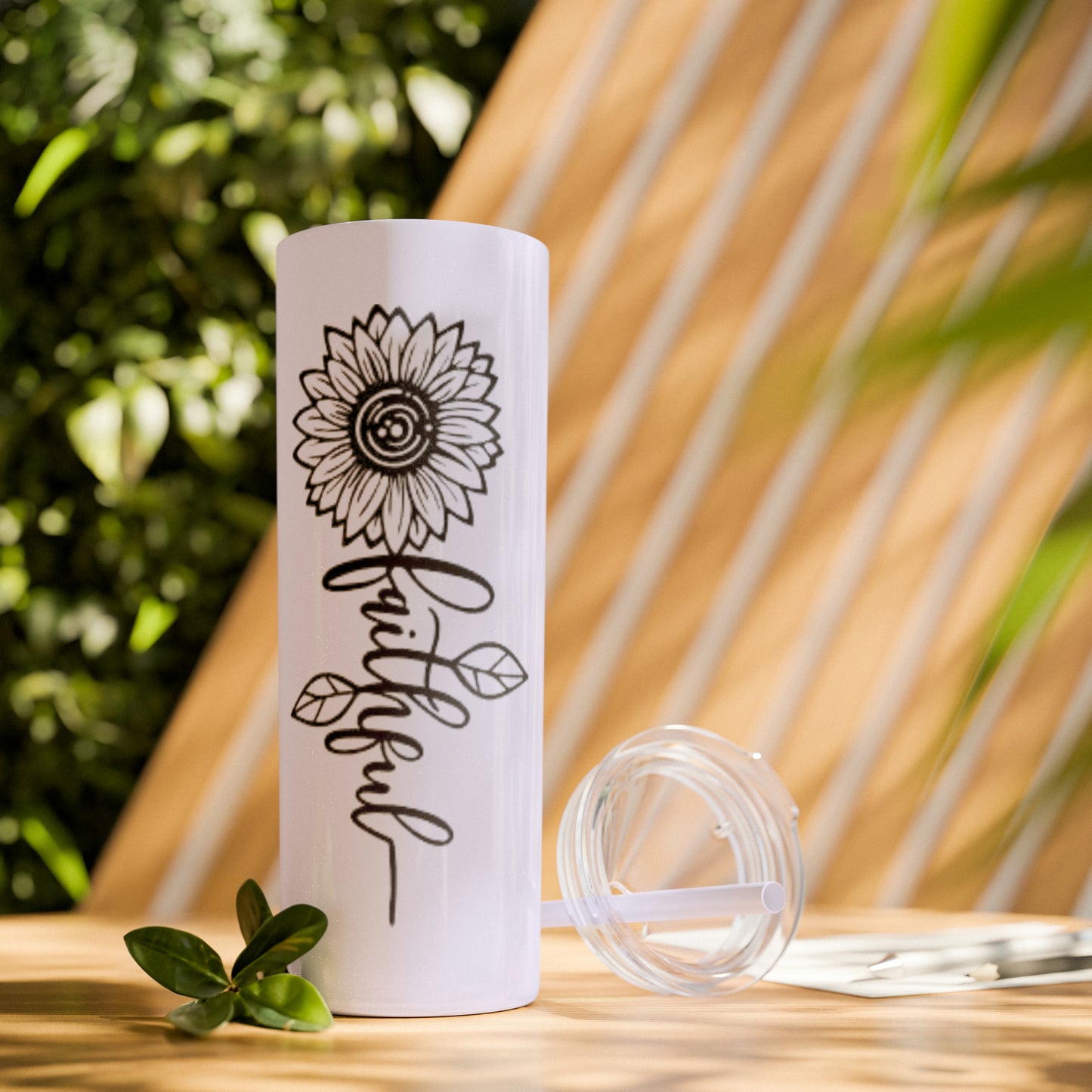 Faithful Sunflower Maars Skinny Tumbler with Straw, 20oz